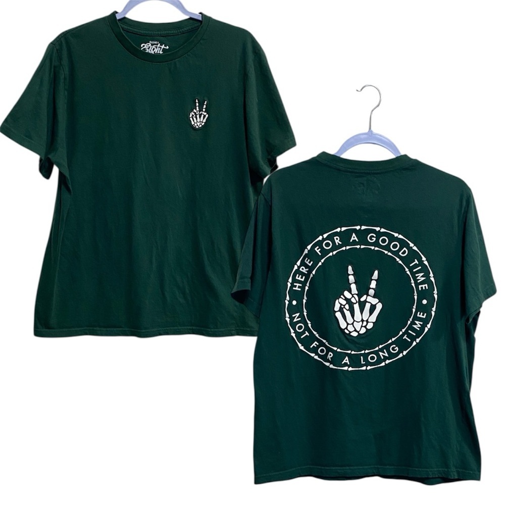 Eighty Eight Graphic T-Shirt Skeleton Peace‎ Sign Green | Size L